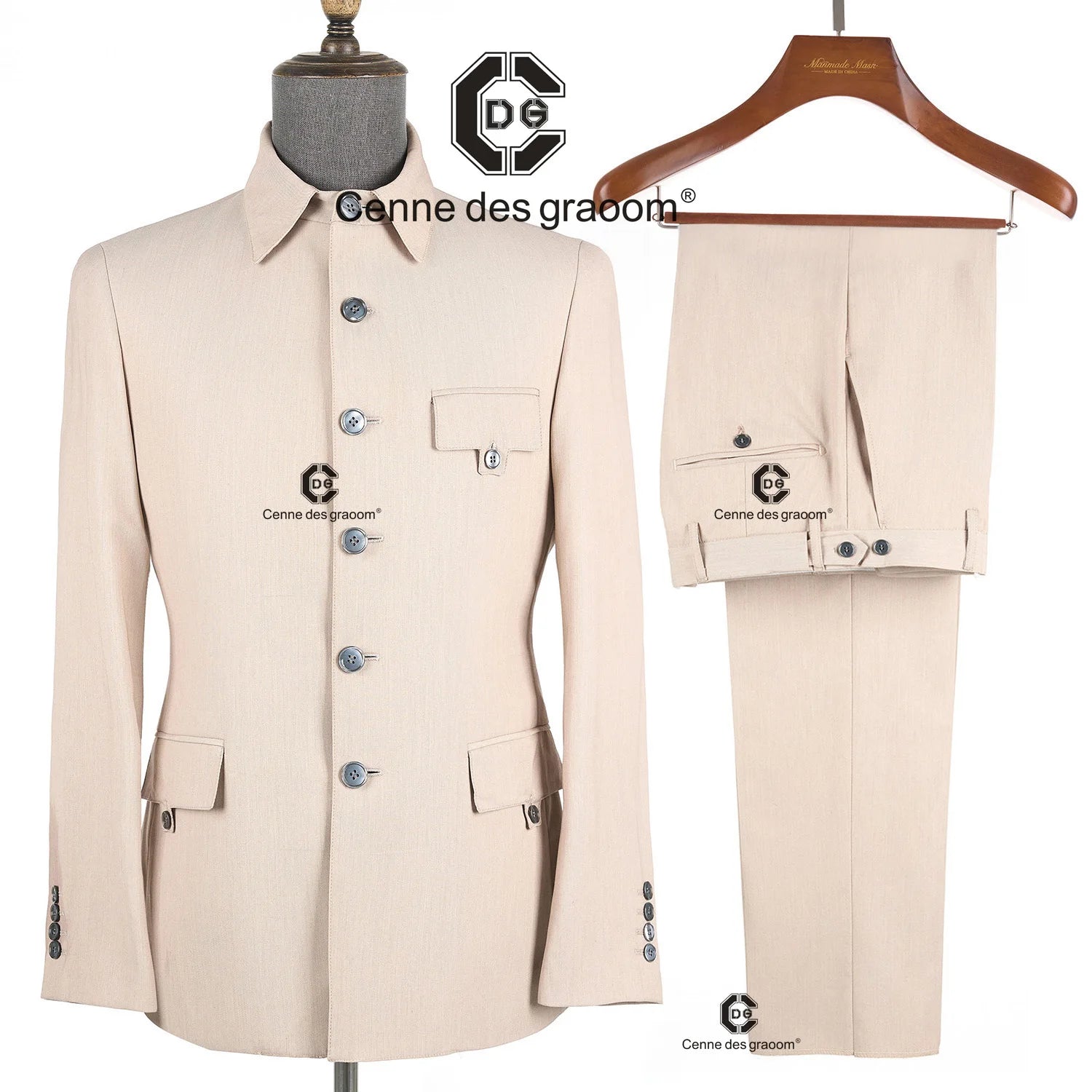 Safari men suit UK slim fit with square collar, lightweight fabric, ideal for business, travel, and daily wear.