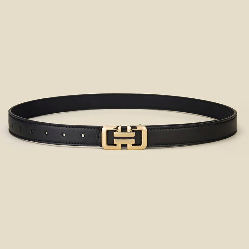 Slim PU leather belt women UK — black smooth buckle — FTF Market