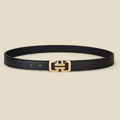 Slim PU leather belt women UK — black smooth buckle — FTF Market