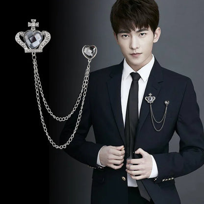 Elegant rhinestone lapel pins for men and women. Tassel, crown, floral pins for suits, collars, weddings, parties. Zinc alloy metal, classic style.