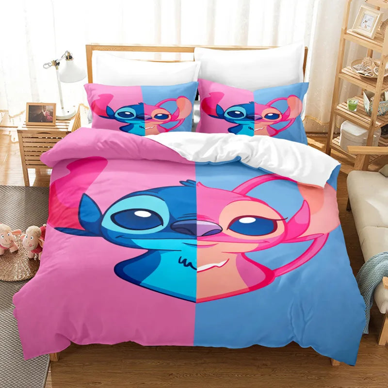 Disney Stitch and Angel Duvet Cover Set - Colorful Cartoon Bedding for Kids and Adults in Twin and King Sizes