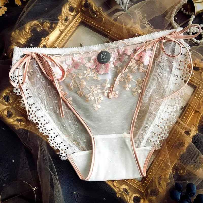 Pink lace briefs floral mesh comfortable uk-ftf