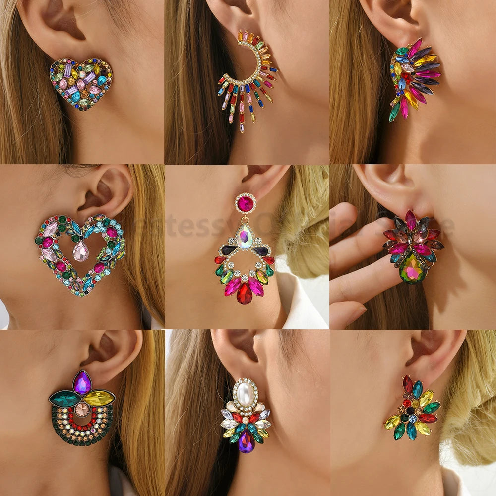 Colorful Series Shiny Rhinestone Big Stud Earrings, luxury round fashion jewelry, 2025 trend, women, party accessories, gift. 
Shiny rhinestone studs, colorful earrings, luxury jewelry, 2025 trend, women's accessories, party earrings, fashion jewelry, gift, ftf fashion, mode ftf, FTF Market UK