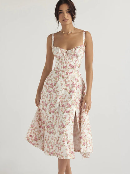 Avrilyaan sexy off-shoulder floral print dress with high split and backless design