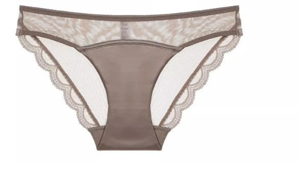 Nude sheer mesh panty brief — lace scalloped edge low-waist women's underwear UK