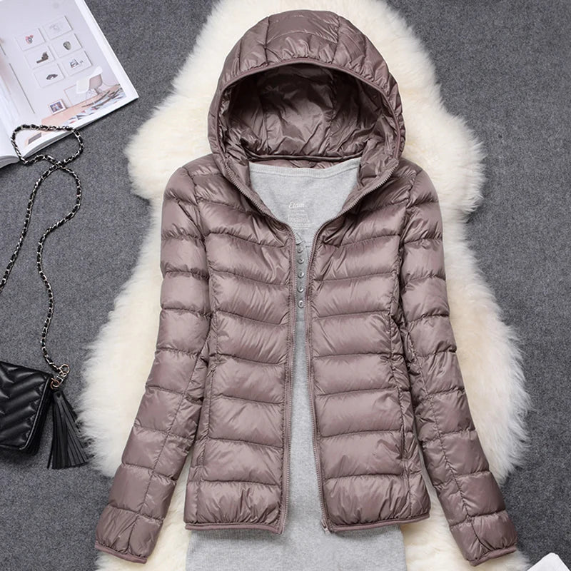 Women puffer jacket, plus size, 15 colors, ultra lightweight, packable, hooded, down coat.