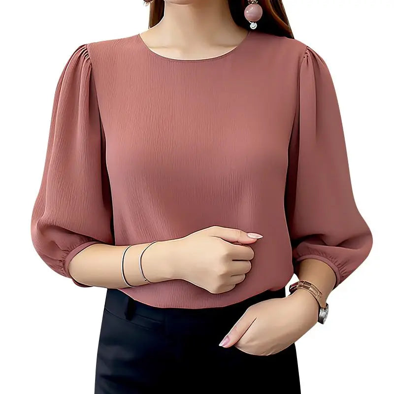 Pink balloon sleeve crinkle texture blouse women FTF Market UK
