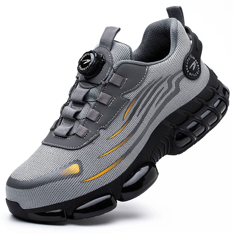 Men's rotating button safety shoes with anti-smash and anti-puncture features