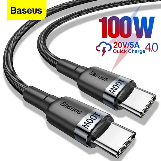 Baseus 100W USB C to USB Type C Cable – PD fast charging, Quick Charge 4.0, rapid data transfer. Compatible with iPhone 16, 15 Pro Max, MacBook, Samsung, POCO. Durable nylon-braided design for long-lasting performance. Available on FTFmarket.net, fast delivery in the UK. Stay powered with FTF Fashion.