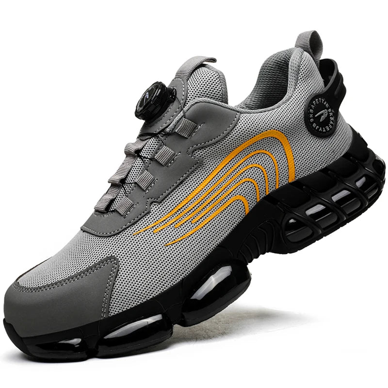 Men's rotating button safety shoes with anti-smash and anti-puncture features