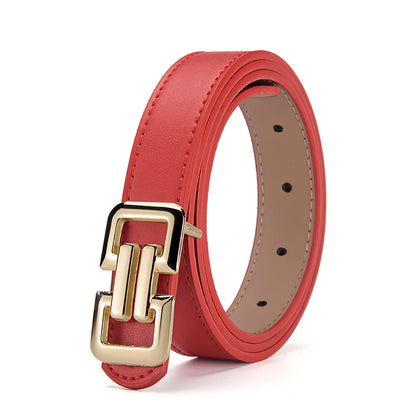 Slim PU leather belt women UK — red smooth buckle — FTF Market