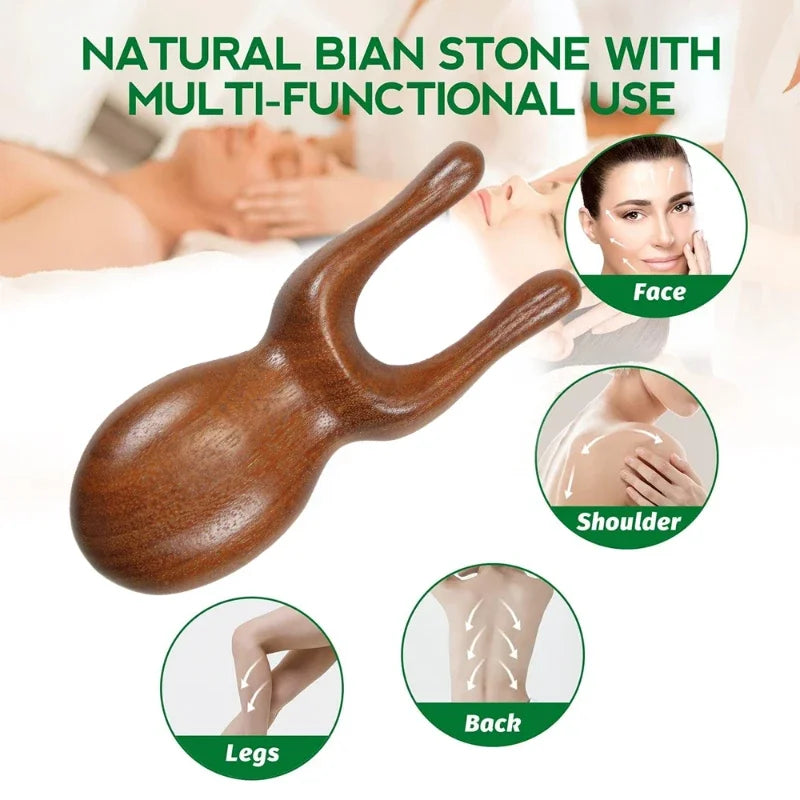 Sandalwood Gua Sha Tool Dimensions 4x9.3cm – Acupressure Face Jawline Neck Massage