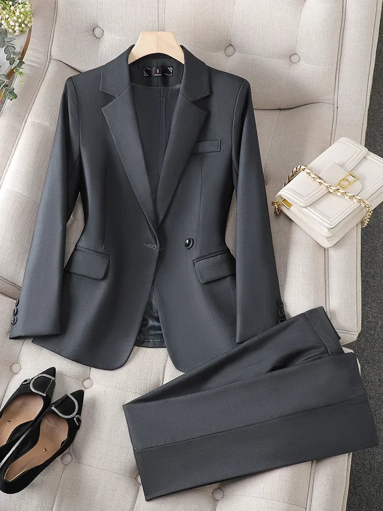 Gray blazer suit set career wear women uk-ftf
