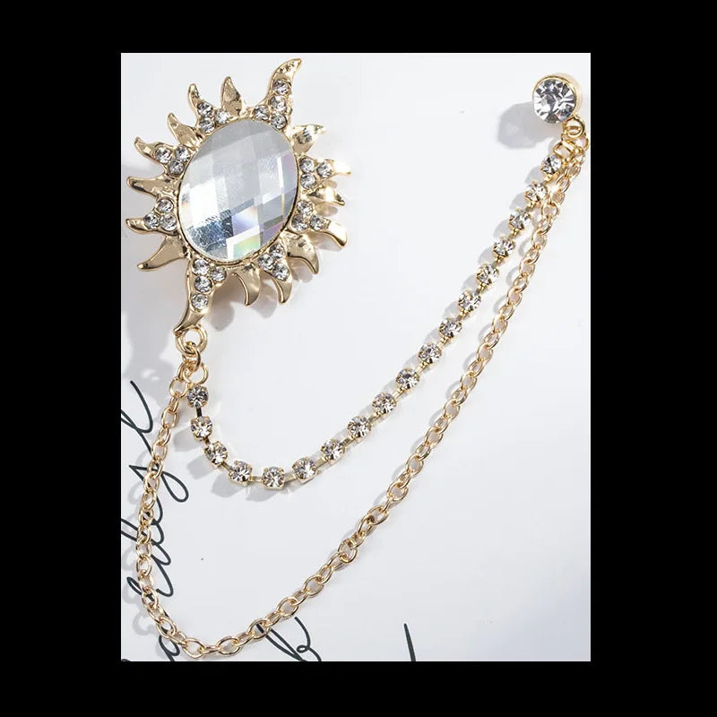 Elegant rhinestone lapel pins for men and women. Tassel, crown, floral pins for suits, collars, weddings, parties. Zinc alloy metal, classic style.