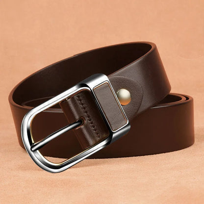 PU leather belt unisex silver brown casual buckle UK — FTF Market