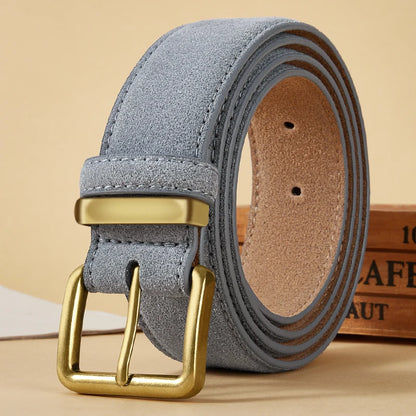 Luxury suede leather belt women UK gray gold buckle vintage — FTF Market