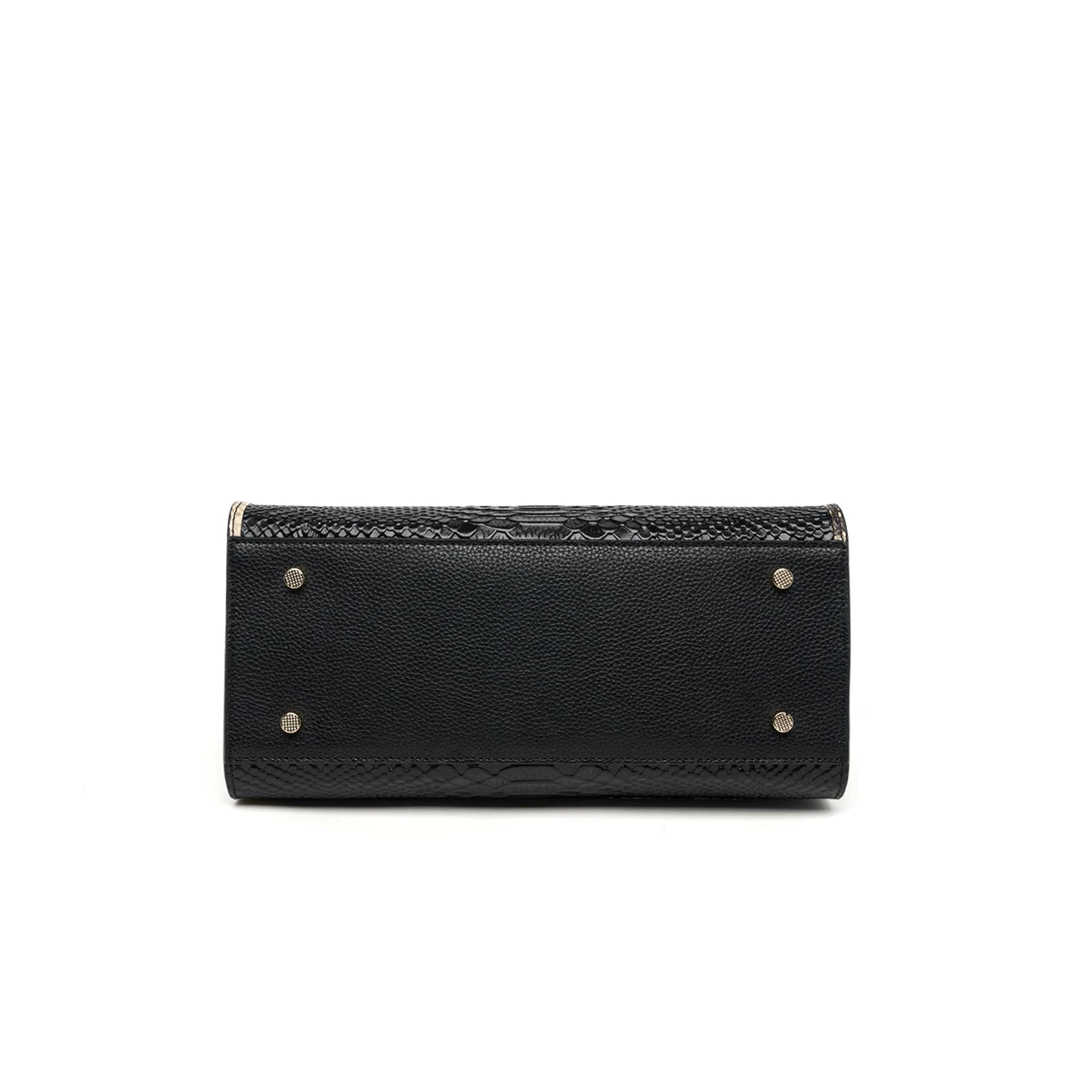 Black wallet with gold accents on a white background. Elegant black genuine leather business shoulder bag for women. Spacious, soft, secure zipper closure. Stylish tote for work, travel or everyday use – UK FTF.