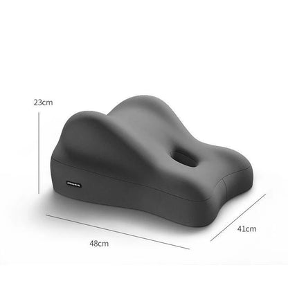 Black car neck pillow with dimensions on a white background