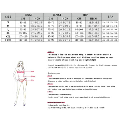 Triangle bikini size guide chart — S M L women swimwear sizing