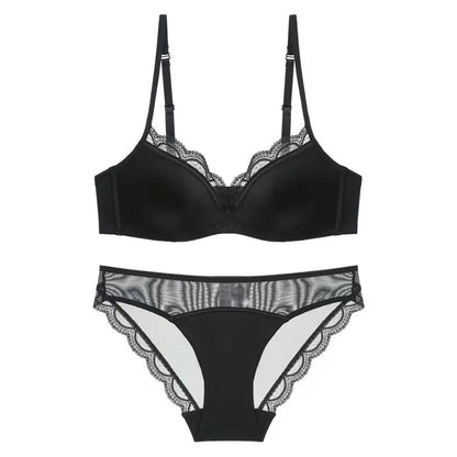 Black push-up bralette and panty set — wire-free sheer mesh lingerie women UK