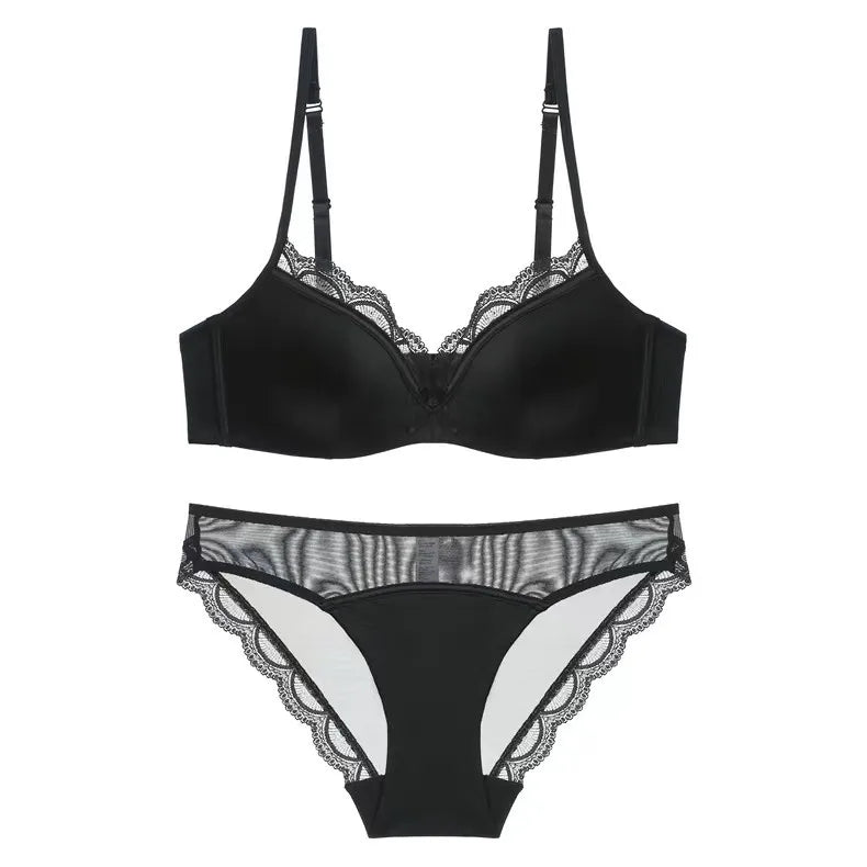 Black push-up bralette and panty set — wire-free sheer mesh lingerie women UK