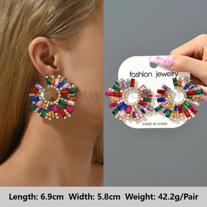 Colorful Series Shiny Rhinestone Big Stud Earrings, luxury round fashion jewelry, 2025 trend, women, party accessories, gift. 
Shiny rhinestone studs, colorful earrings, luxury jewelry, 2025 trend, women's accessories, party earrings, fashion jewelry, gift, ftf fashion, mode ftf, FTF Market UK