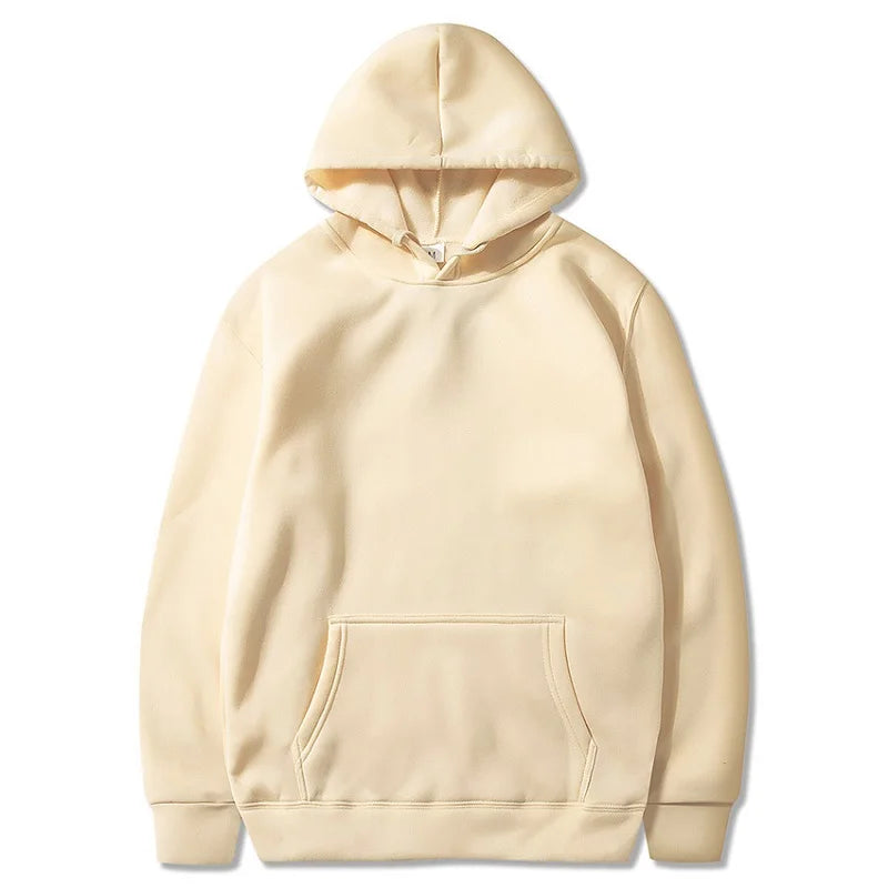 Beige unisex casual pocket hoodie