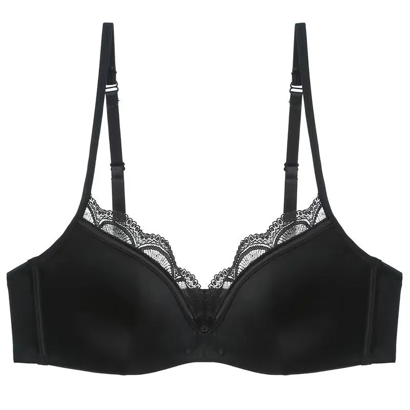 Black push-up bra only — wire-free thin mould cup lace detail women's lingerie UK