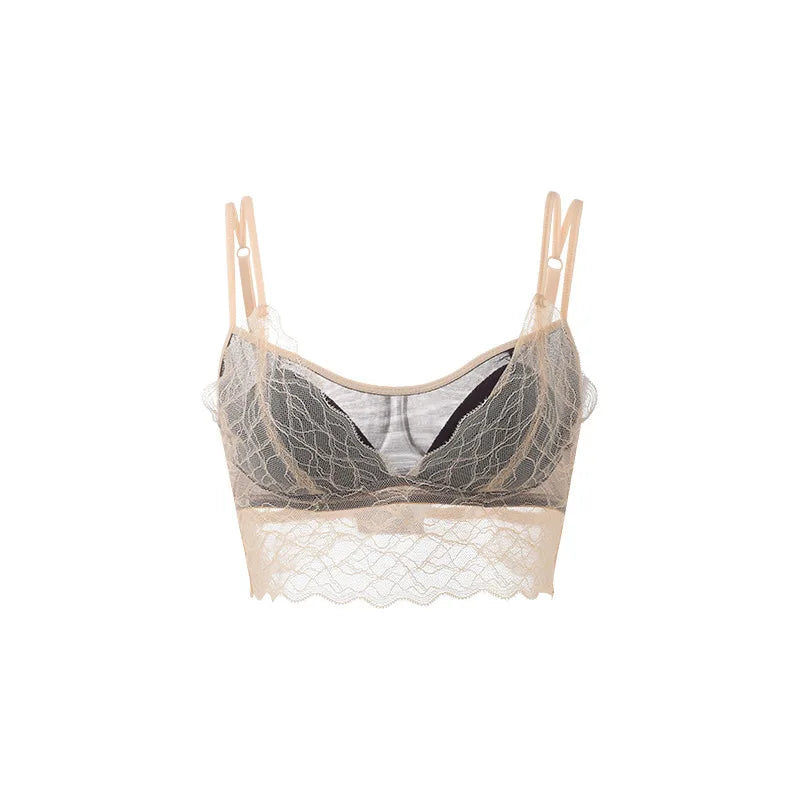 Nude lace bra only — wire-free silk lined 3/4 cup adjustable straps women UK