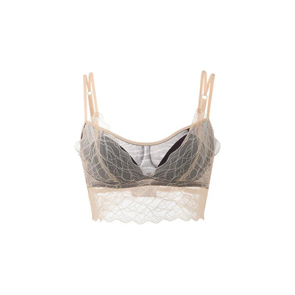 Nude lace bra only — wire-free silk lined 3/4 cup adjustable straps women UK