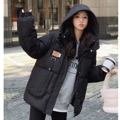 Women khaki down jacket, white, thickening warm feather, female duck down, comfortable, short, solid, winter hooded outwear.