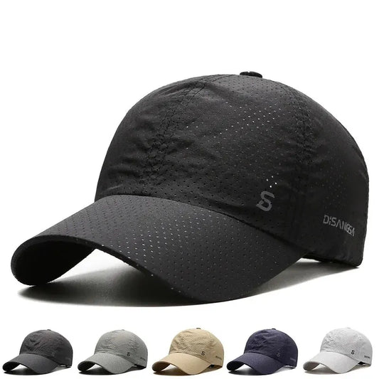 Black baseball cap with visible brand logo on a white background