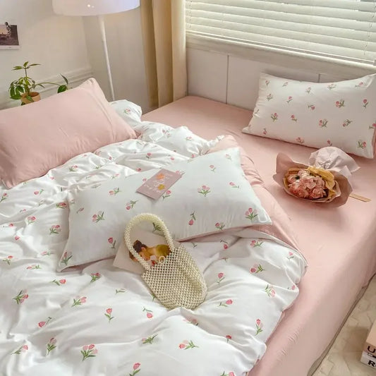 Romantic pink tulip bedding for girls - Double, twin and queen sizes available on Ftfmarket.net