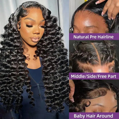 HD Lace Deep Wave Wig – Natural Pre Hairline, Middle Side Free Part & Baby Hair Around