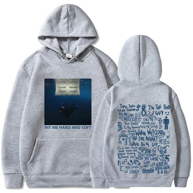 2024 Hit Me Hard and Soft Tour Hoodie, Billie Eilish-inspired pullover, men's hoodie, casual wear, music fan gift, comfortable fit, trendy design.