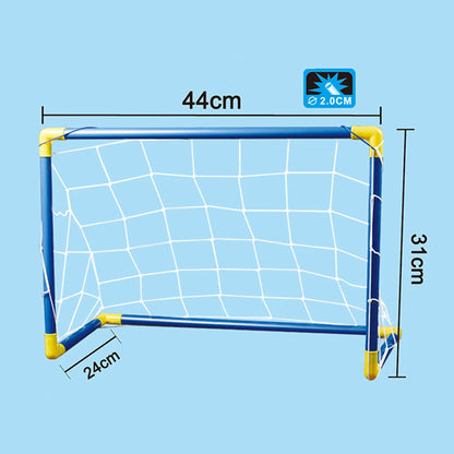 Small soccer goal with measurements on a blue background. LED hover soccer ball toy, safe electric floating football for kids. Music, unisex, gift idea, indoor/outdoor, UK delivery ftf fashion.