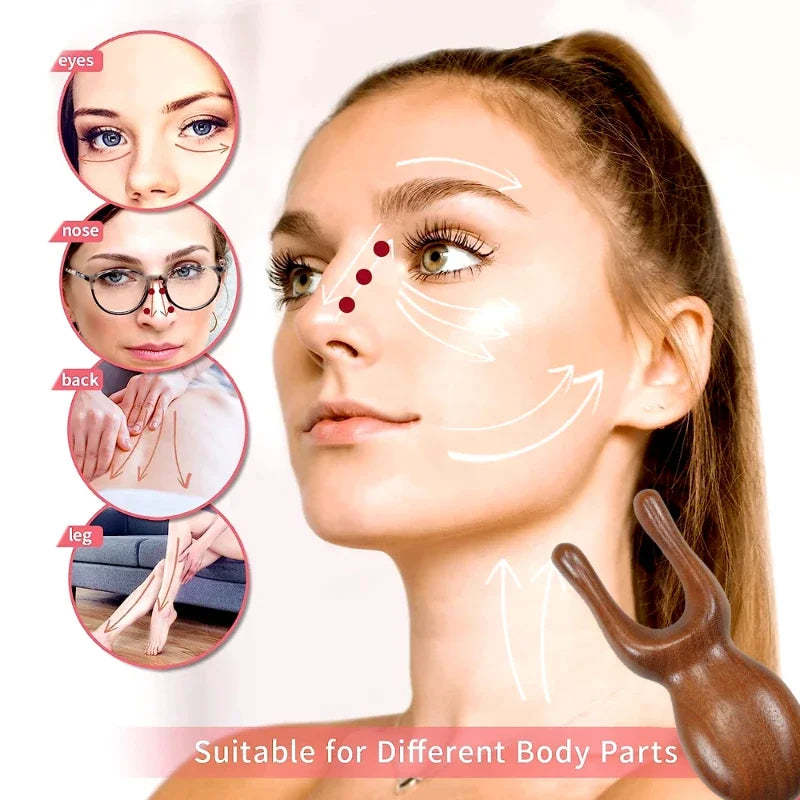 Natural Sandalwood Gua Sha Multi-Use Tool – Face Shoulder Back & Legs Massage