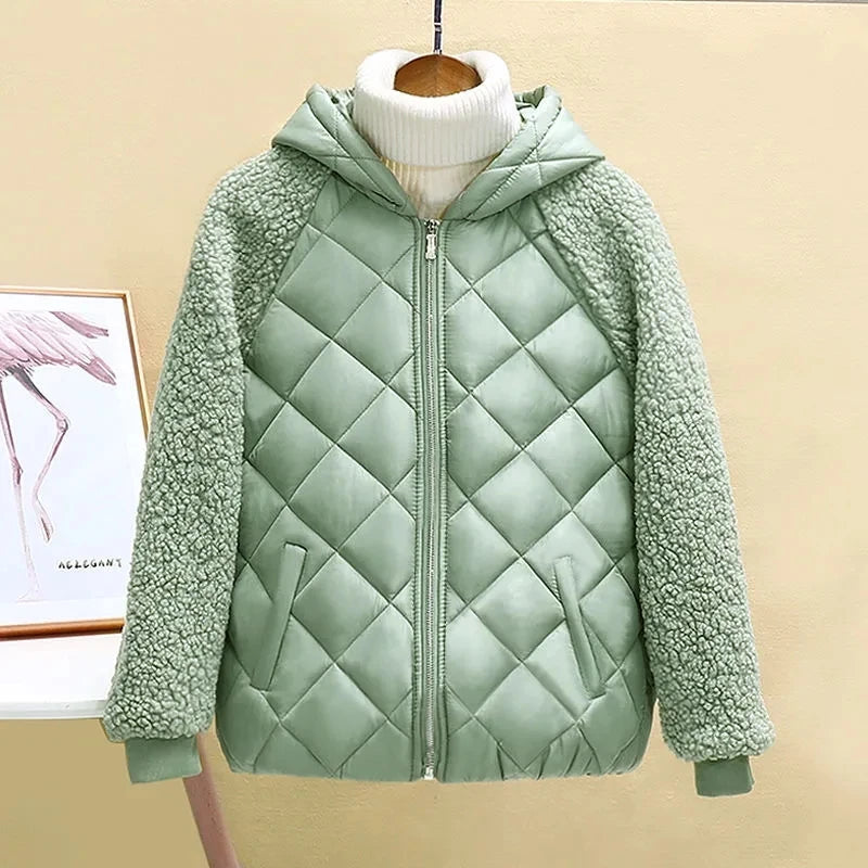 Thin Light Down Jacket, hooded, loose-fitting, women's short coat, autumn winter, lamb wool cotton, ftf fashion, Thin Light Down Jacket, female short coat, autumn winter jacket, women's hooded coat, loose fit jacket, lamb wool cotton jacket, light down cotton jacket, 2023 new women's jacket, hooded short coat, warm women's jacket, autumn winter fashion, women's outerwear, lightweight jacket, cozy winter coat, fashionable winter jacket, ftf fashion