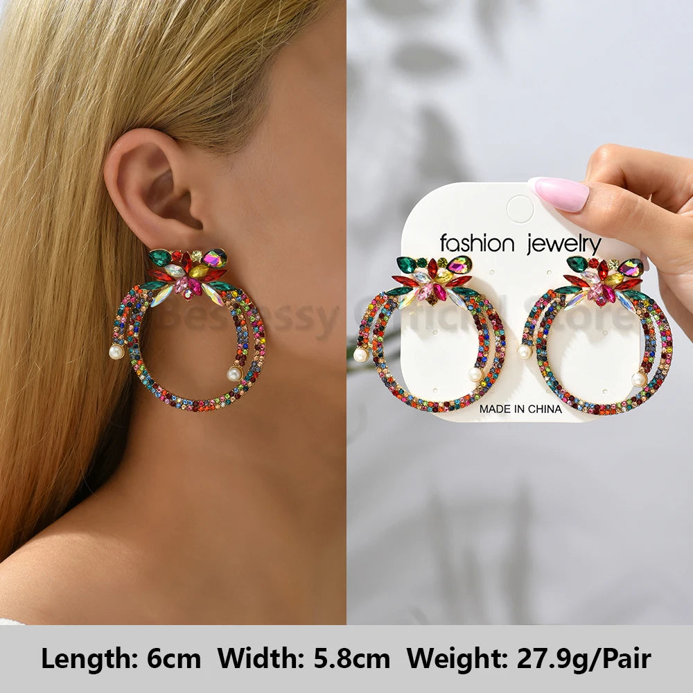 Colorful Series Shiny Rhinestone Big Stud Earrings, luxury round fashion jewelry, 2025 trend, women, party accessories, gift. 
Shiny rhinestone studs, colorful earrings, luxury jewelry, 2025 trend, women's accessories, party earrings, fashion jewelry, gift, ftf fashion, mode ftf, FTF Market UK