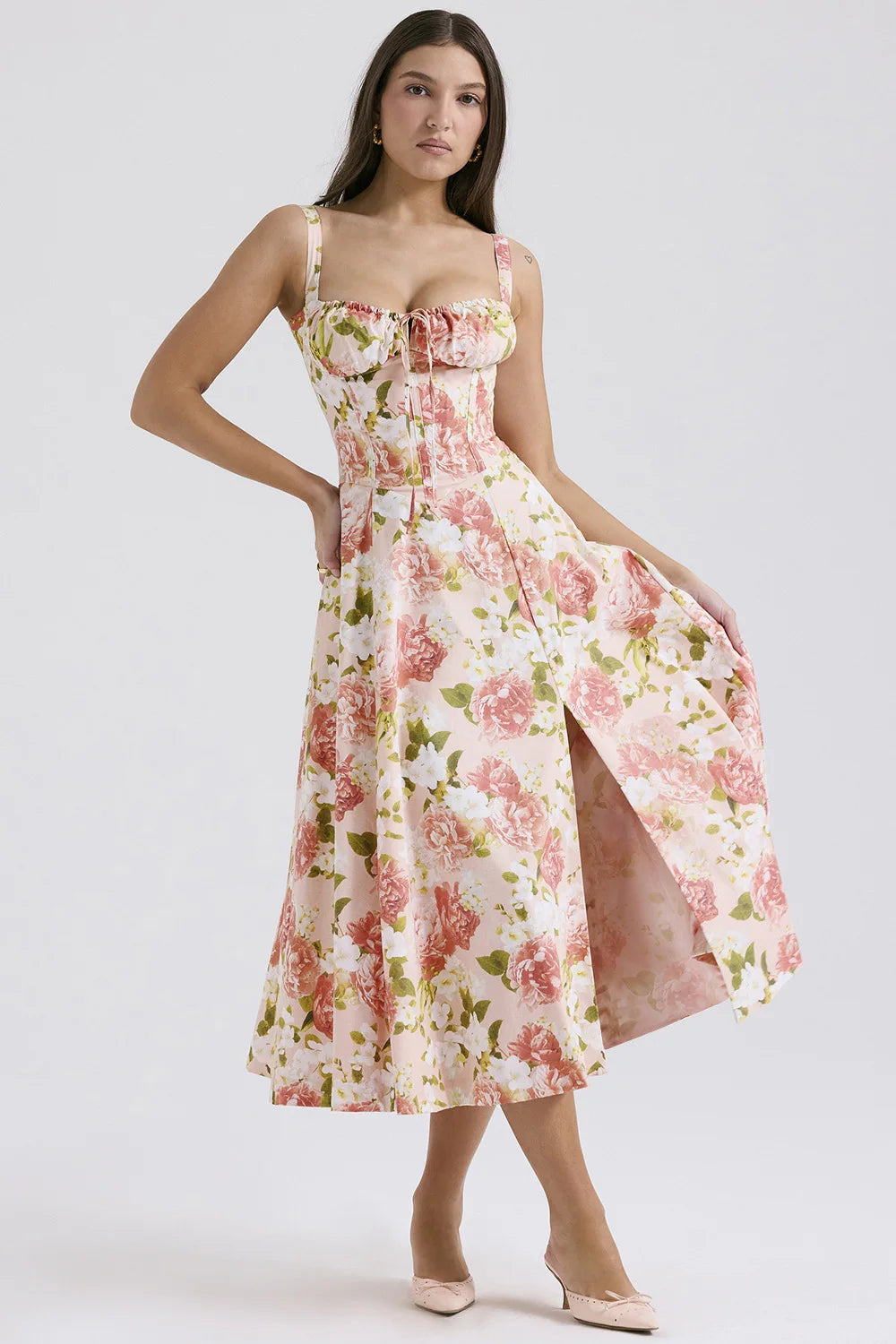 Avrilyaan sexy off-shoulder floral print dress with high split and backless design