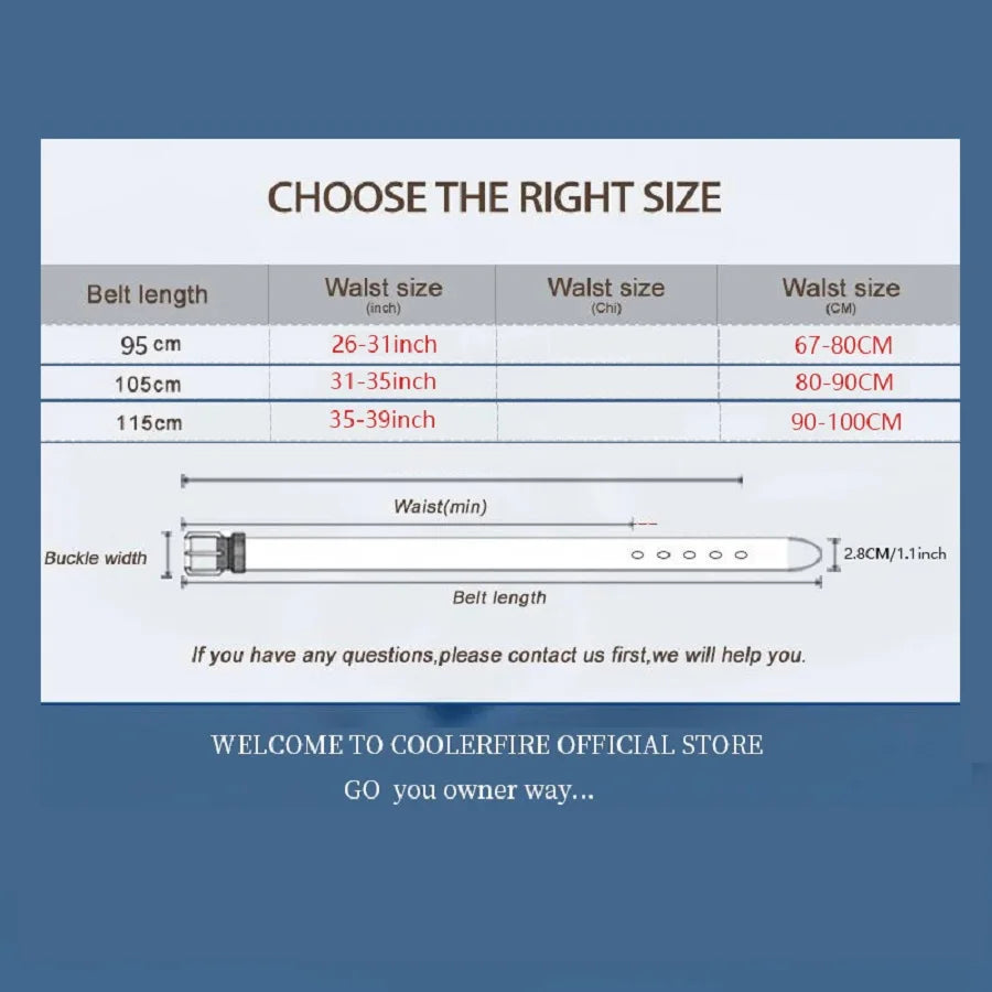 Size chart for belts with waist measurements on a blue background. Women’s vintage white leather trouser belt with solid pin buckle. Stylish, high-quality accessory for fashion-forward looks, UK.