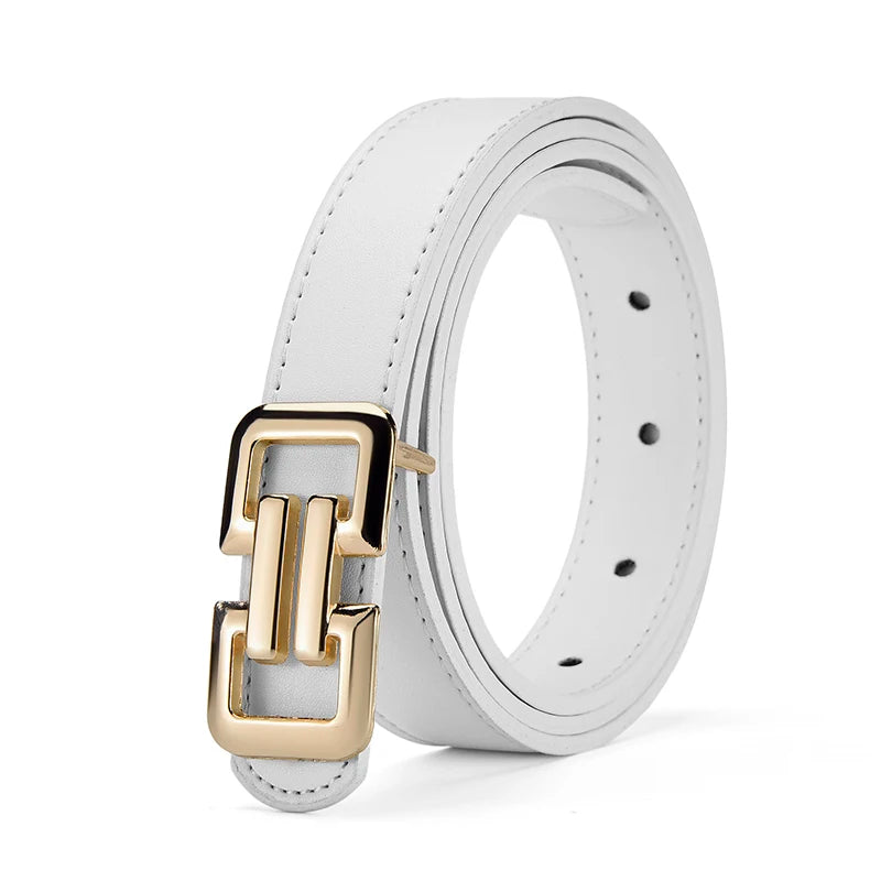 Slim PU leather belt women UK — white smooth buckle — FTF Market
