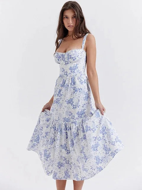 Avrilyaan sexy off-shoulder floral print dress with high split and backless design