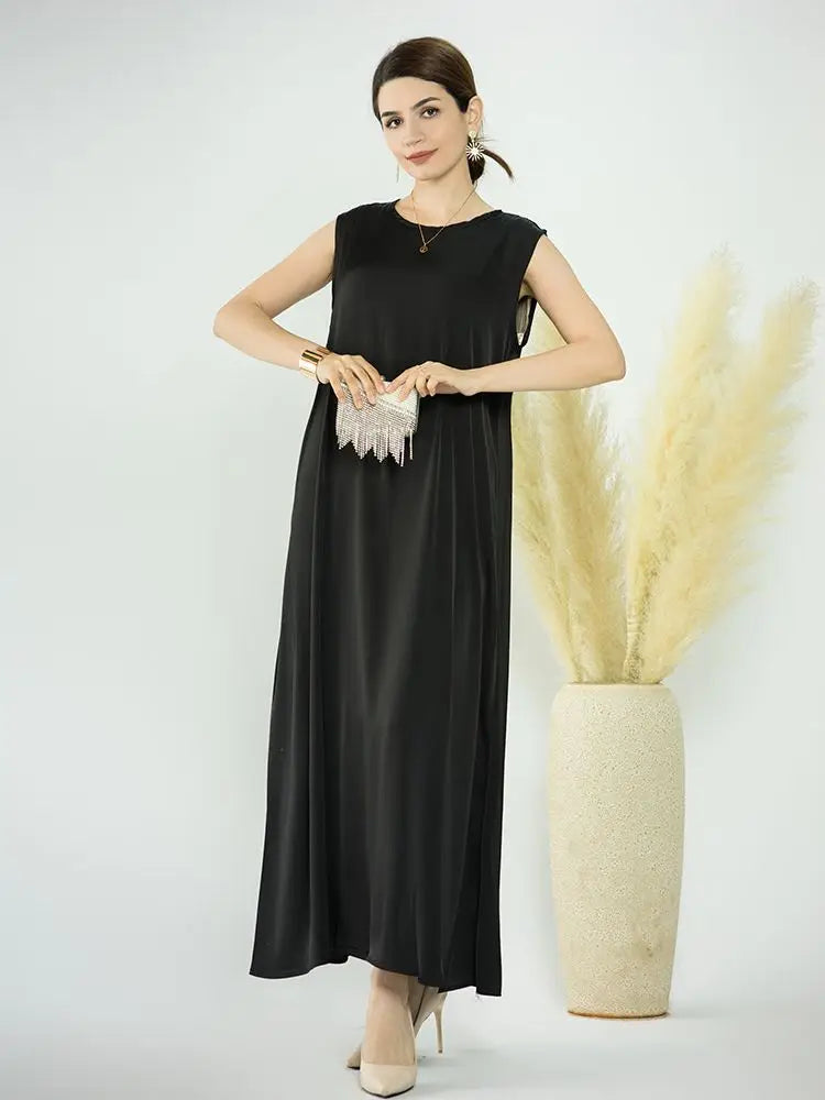Black elegant satin abaya diamond details modest luxury Eid Ramadan FTF Market UK