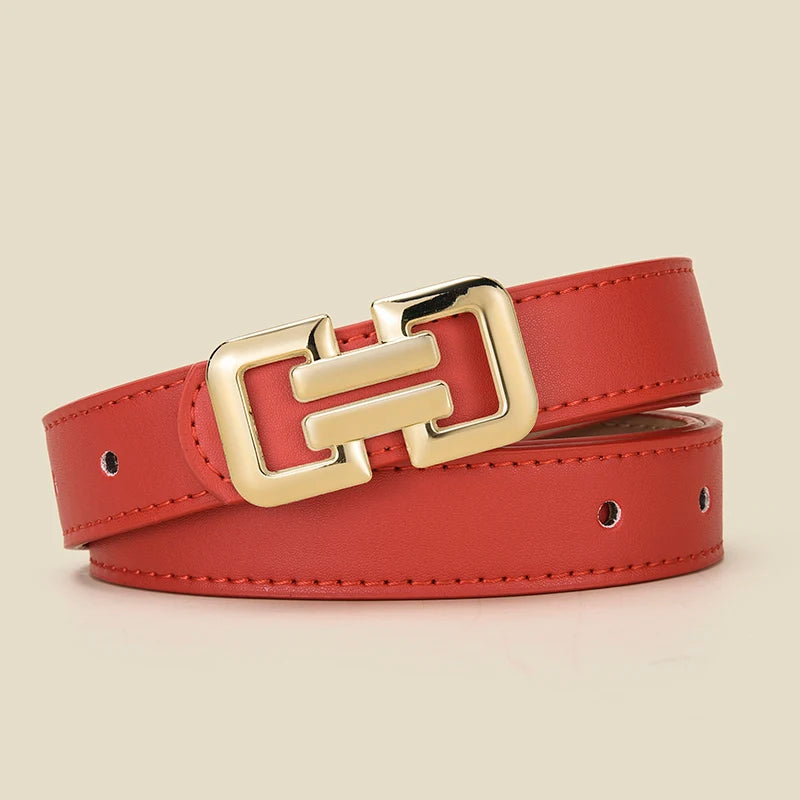 Slim PU leather belt women UK — red smooth buckle — FTF Market