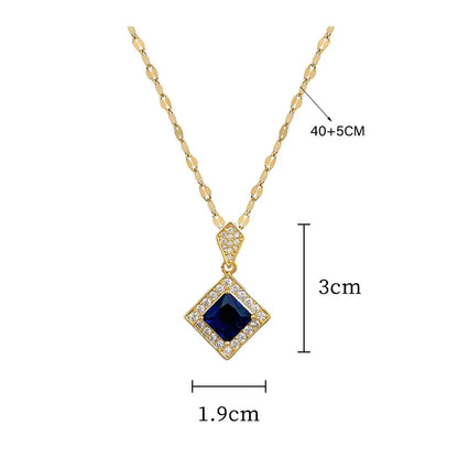 316L Stainless Steel Blue Crystal Necklace and Earrings Set with Square Design