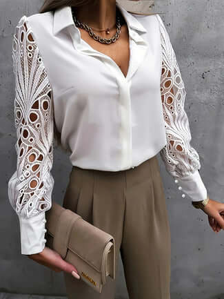 White Curvy plus size lace sleeve blouse women FTF Market UK