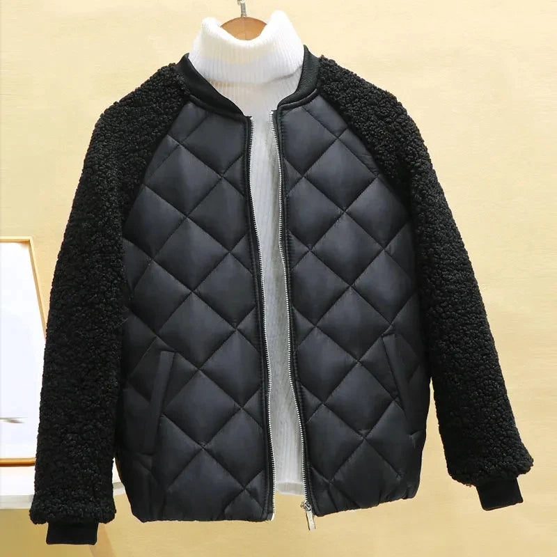 Thin Light Down Jacket, hooded, loose-fitting, women's short coat, autumn winter, lamb wool cotton, ftf fashion, Thin Light Down Jacket, female short coat, autumn winter jacket, women's hooded coat, loose fit jacket, lamb wool cotton jacket, light down cotton jacket, 2023 new women's jacket, hooded short coat, warm women's jacket, autumn winter fashion, women's outerwear, lightweight jacket, cozy winter coat, fashionable winter jacket, ftf fashion