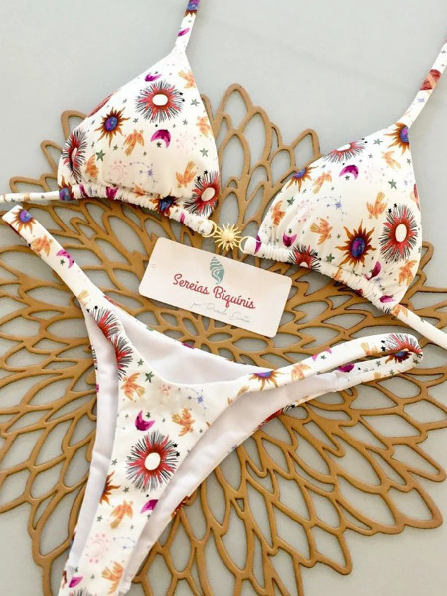 Brown leopard micro bikini set halter triangle — Brazilian thong swimwear women UK