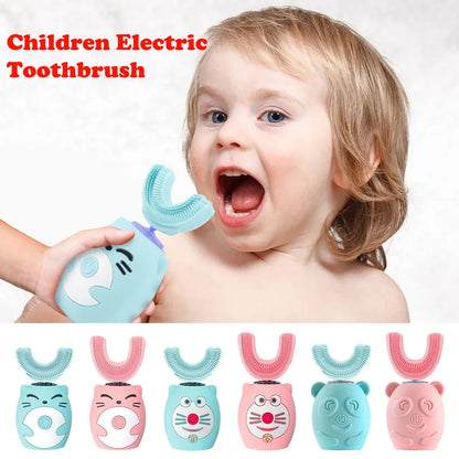 Children's U-shaped sonic electric toothbrush with 360-degree cleaning action and USB recharging capability